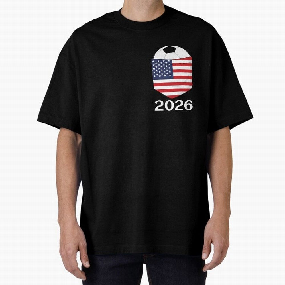 Soccer 2026 USA in the breast pocket Oversized T-Shirt Stand with FIFA World Cup 2026 USA Canada Mexico Spirit, Highlighting England, Neymar, Haaland and Cristiano Ronaldo, Retro Football Energy, Iconic Rivalries, Trophy Chase Drama and Stadium