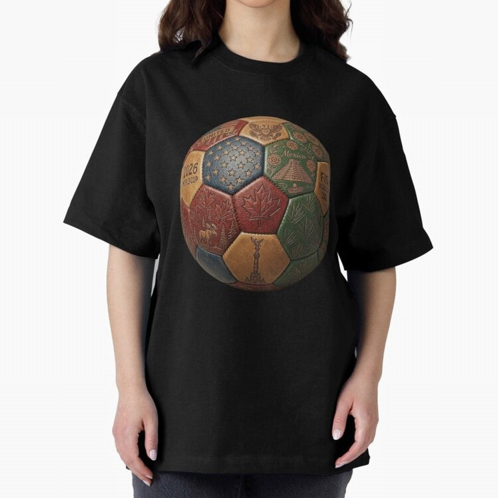 Artistic Ball for the 2026 World Cup ¨C USA, Mexico & Canada Football Design Oversized T-Shirt Wear the Spirit of Match Day Hype around FIFA World Cup 2026 USA Canada Mexico, Messi, Neymar and Mbappe, Brazil, Portugal and Argentina, Football