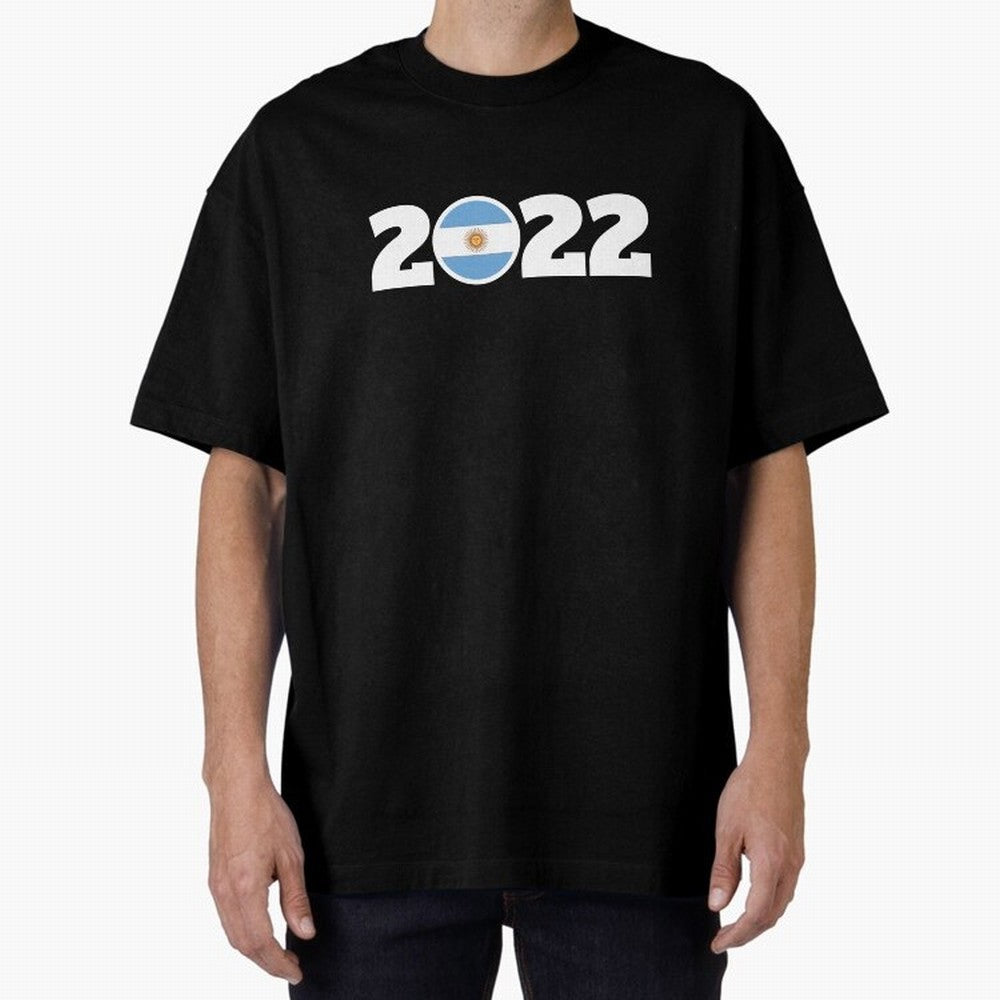 Argentina 2022 World Champions Three Stars Oversized T-Shirt Celebrate National Team Dreams in FIFA World Cup 2026 Group Stage for Fans of Cristiano Ronaldo and Spain and Netherlands, Bringing Classic Soccer Heritage, Championship Pressure, Fan